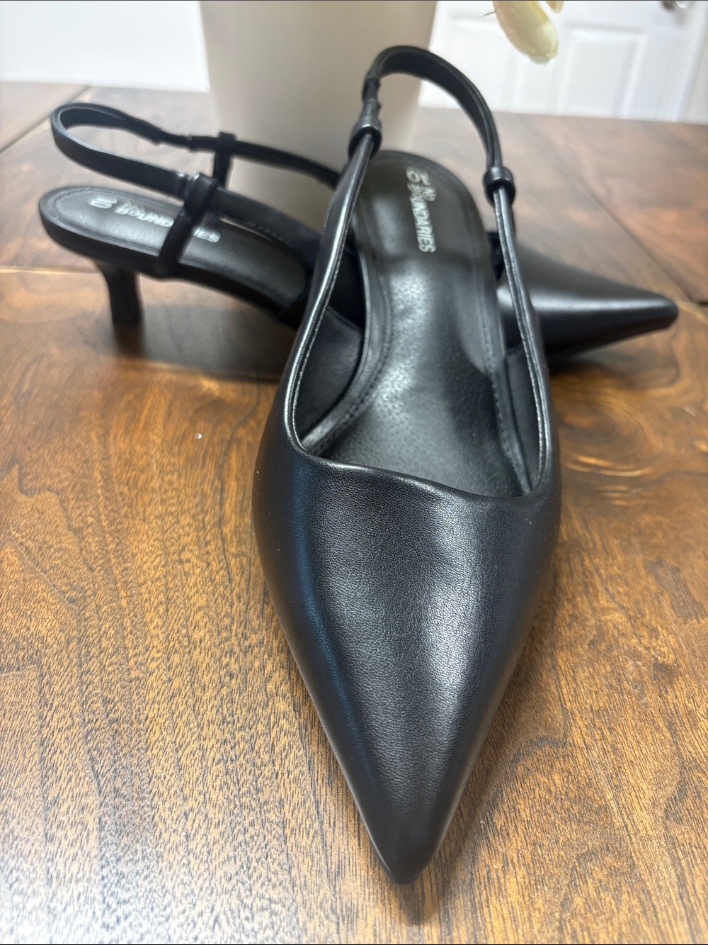 No Boundaries Black Pointed-Toe Slingback Kitten Heels